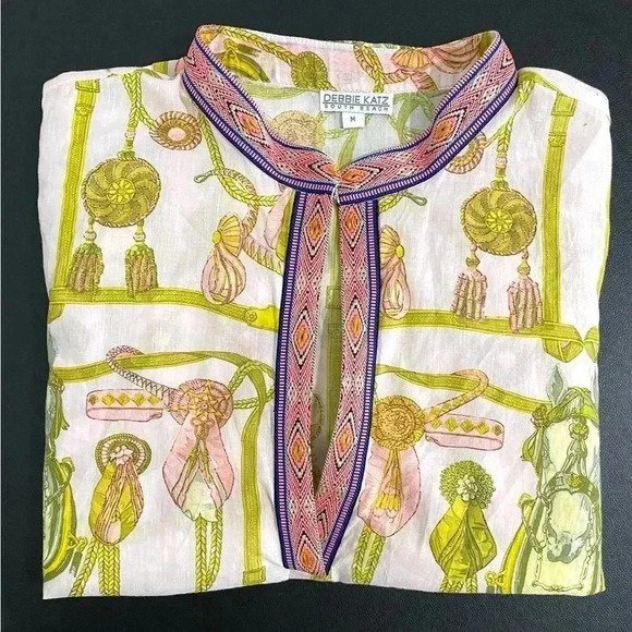 Debbie Katz Western Equestrian Print Embroidered Tunic Dress Coastal Cowgirl - Picture 9 of 9